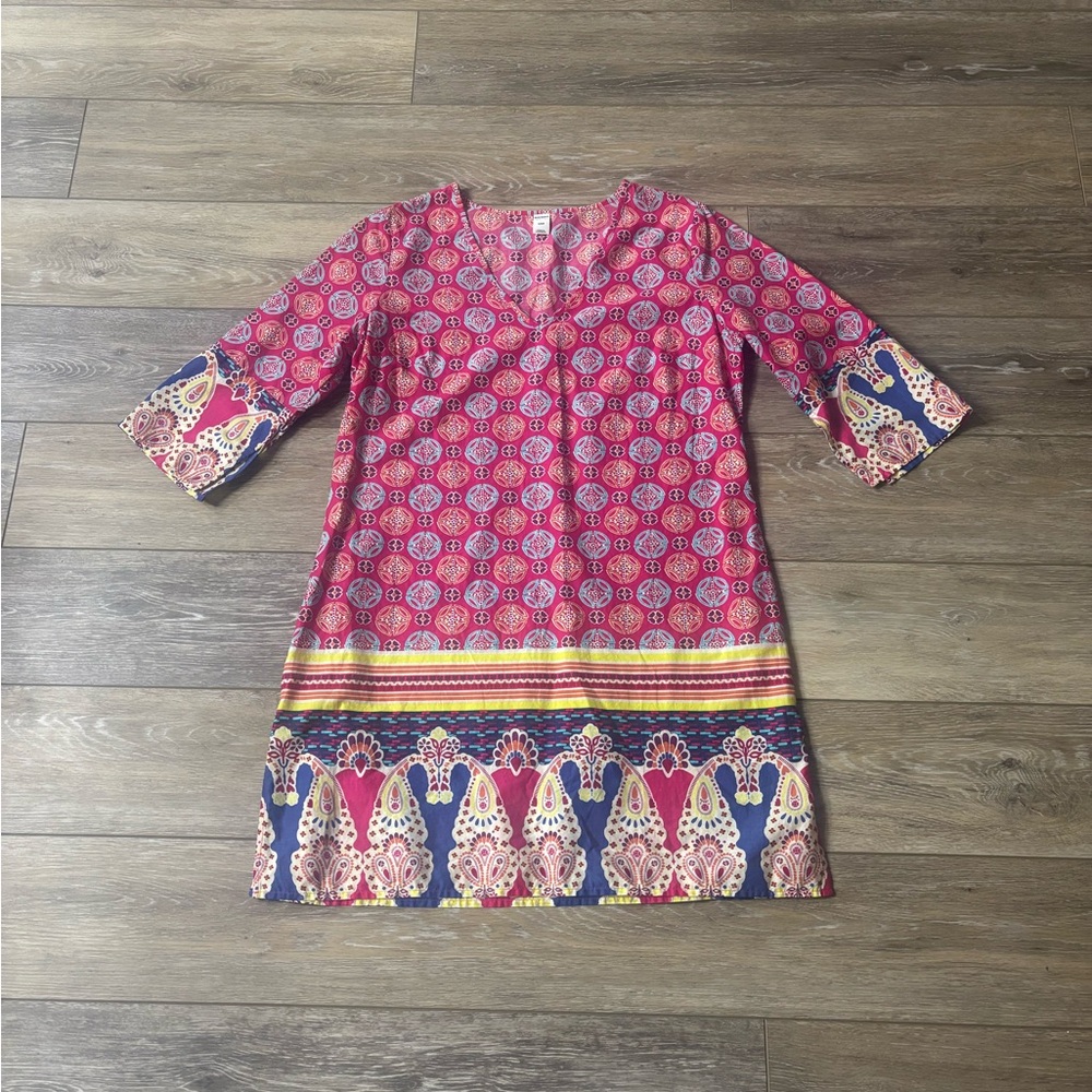 Old Navy Tunic Dress Sz S Pink Floral Cotton Resort Vacation Boho Beach Cruise